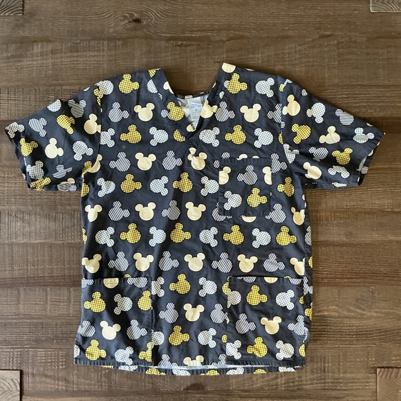 Disney Gray and Yellow Mickey Mouse Scrub Top - Picture 1 of 4